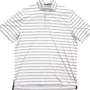 RLX Ralph Lauren Polo Shirt Mens LG White Striped Golf Performance Short Sleeve